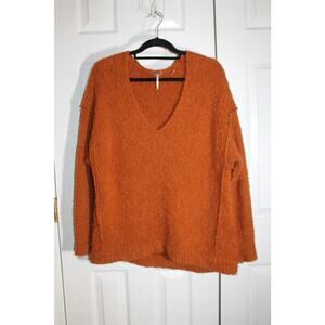 Free People Burnt Orange V-Neck Oversized Alpaca Blend Sweater sz XS